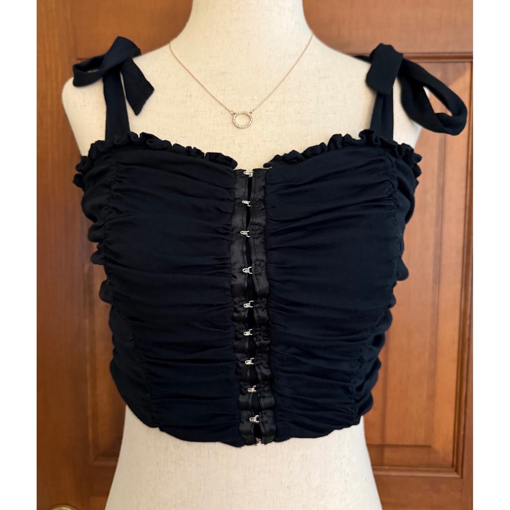 Urban Outfitters Ruched Crop Top Women's S Black Adjustable Ties Grunge 90s Rave
